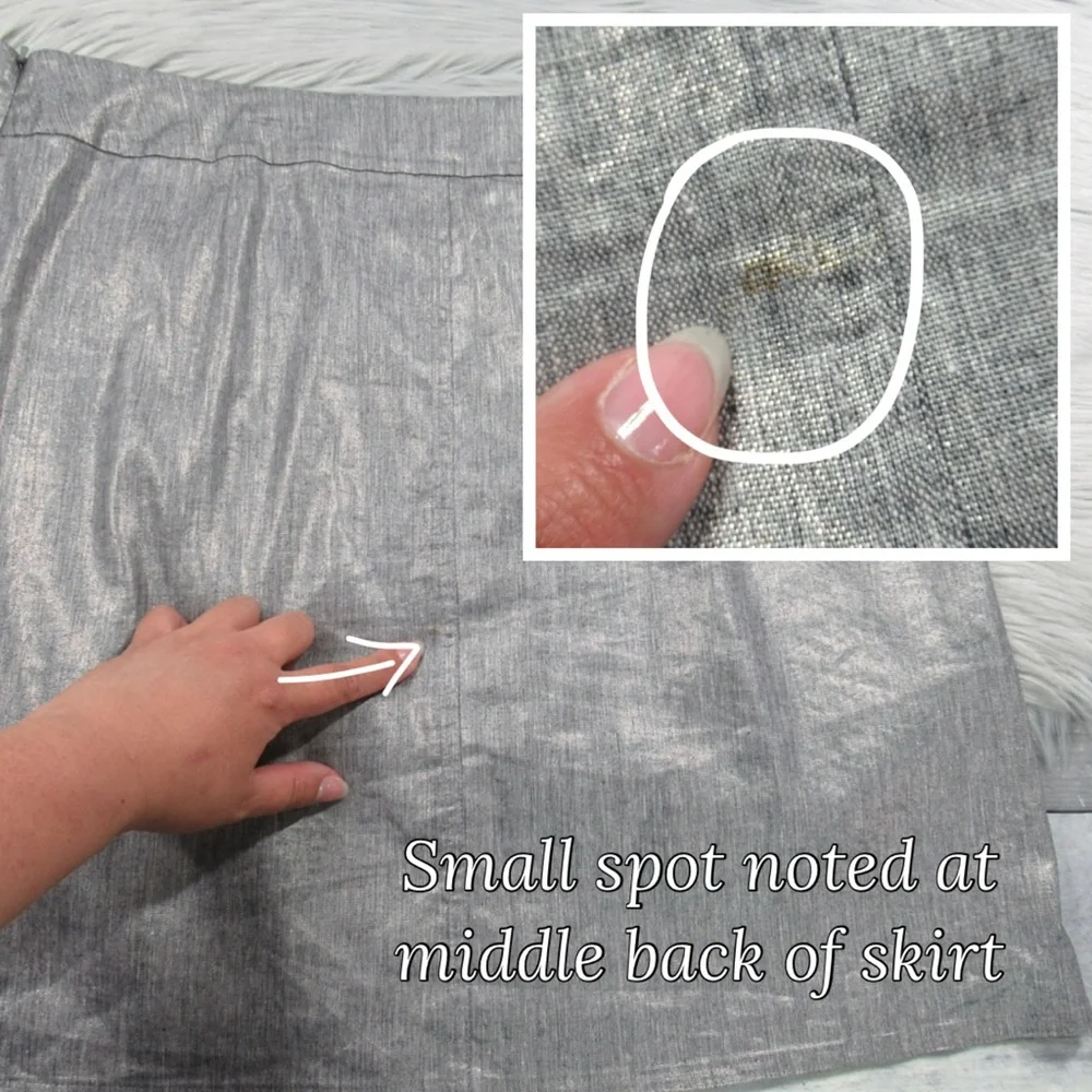 EILEEN FISHER Metallic Linen Faux-Wrap Skirt Silver Gray Women’s Size Large